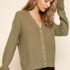 Sydney So Sweet Women's Clothing Olive Button Up Brushed Waffle Knit Women's Cardigan