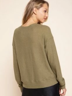 Sydney So Sweet Women's Clothing Olive Button Up Brushed Waffle Knit Women's Cardigan