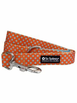 Sydney So Sweet Orange & Turquoise Blue Polka Dots Nylon 5' Dog Leash Thanksgiving