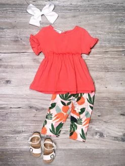 Sydney So Sweet New Arrivals Orange You Glad Palm Leaves Muslin Girls Capri Outfit