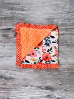 Sydney So Sweet Orange & Blue Poppy Perfection Floral Toddler Or Baby Minky Dot Blanket