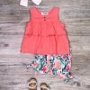 Sydney So Sweet New Arrivals Paradise Peach Tropical Palm Ruffle Girls Shorts Outfit