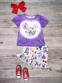 Sydney So Sweet Park Hopper Purple Mouse Head Theme Park Ruffle Girls Shorts Outfit