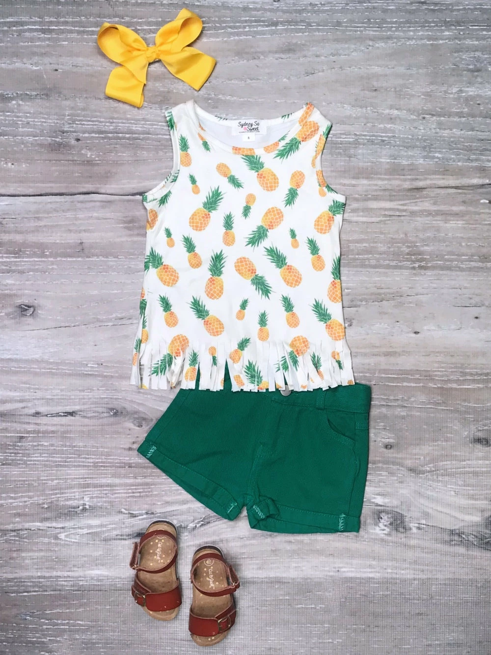 Sydney So Sweet Party Like A Pineapple Fringe Green Denim Girls Shorts Outfit New Arrivals 1 Sydney So Sweet Party Like A Pineapple Fringe Green Denim Girls Shorts Outfit New Arrivals