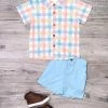 Sydney So Sweet Pastel Gingham Blue Button Up Boys Shorts Outfit