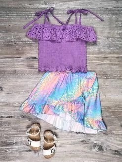 Sydney So Sweet Dresses & Skirt Sets Pastel Purple Rainbow Cheetah Smocked Girls Skirt Outfit
