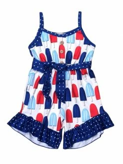 Sydney So Sweet New Arrivals Patriotic Polka Dot Popsicle Ruffle Girls 4th Of July Shorts Romper