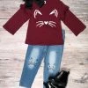 Sydney So Sweet Pawsitively Precious Cat Burgundy Denim Girls Outfit
