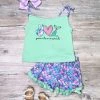 Sydney So Sweet Peace Love Mermaids Mint Ruffle Girls Shorts Outfit New Arrivals