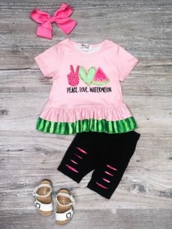Sydney So Sweet On Wednesday, We Wear Pink Peace, Love, Watermelon Pink Distressed Girls Biker Shorts Outfit