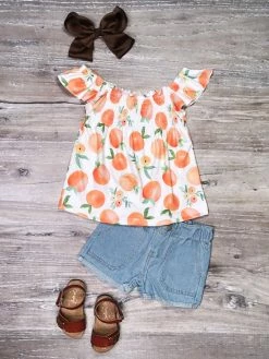 Sydney So Sweet Peach Of My Heart Watercolor Denim Girls Shorts Outfit New Arrivals