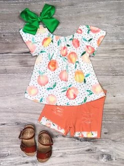 Sydney So Sweet New Arrivals Peach Out Watercolor Orange Denim Girls Shorts Outfit