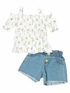 Sydney So Sweet Peach Rose Floral Smocked Ruffle Girls Shorts Outfit Shorts & Capri Outfits