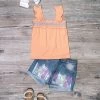 Sydney So Sweet Peachy Orange Smocked Sequin Denim Girls Shorts Outfit New Arrivals