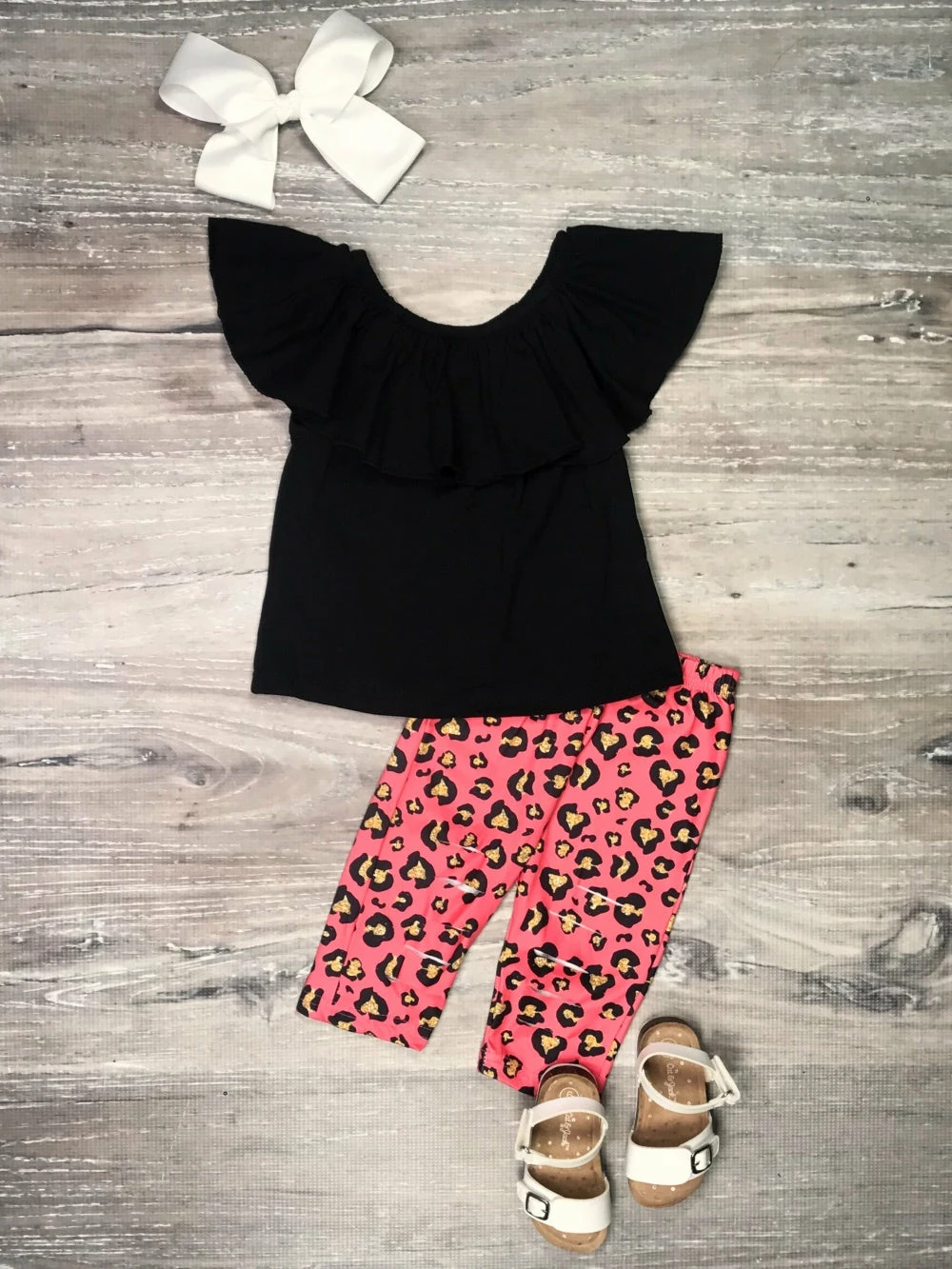 Sydney So Sweet Perfect Pink Cheetah Distressed Ruffle Girls Capri Outfit On Wednesday, We Wear Pink 3 Sydney So Sweet Perfect Pink Cheetah Distressed Ruffle Girls Capri Outfit On Wednesday, We Wear Pink