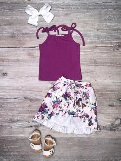 Sydney So Sweet Petunia Purple Floral Ruffle Flyaway Shorts Girls Skort Outfit
