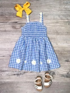 Sydney So Sweet New Arrivals Picnic Daisies Blue Gingham Ruffle Girls Dress