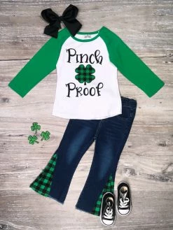 Sydney So Sweet PANTS ONLY -Pinch Proof Plaid Green Flare Denim Girls St. Patrick's Day Outfit