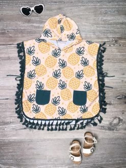 Sydney So Sweet Sweet Yellow Pineapple Fringe Girls Hooded Swim Coverup