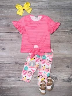 Sydney So Sweet New Arrivals Pink Back To School Supplies Flutter Girls Capri Outfit