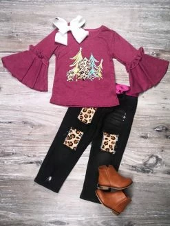 Sydney So Sweet Sassy Cheetah Tree Flare Girls Denim Patch Set