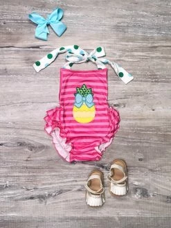 Sydney So Sweet New Arrivals Pink Polka Pineapple Stripe Ruffle Halter Baby Girls Bubble Romper