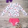 Sydney So Sweet Pink Polka Rainbow Ruffle Long Sleeve Girls Swimsuit