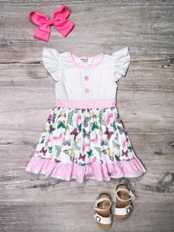 Sydney So Sweet Pink Pretty Little Butterfly Ruffle Girls Summer Dress