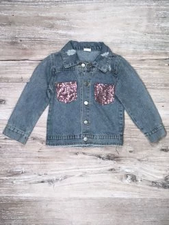 Sydney So Sweet Dazzling Denim Sparkly Pink Girls Jean Jacket