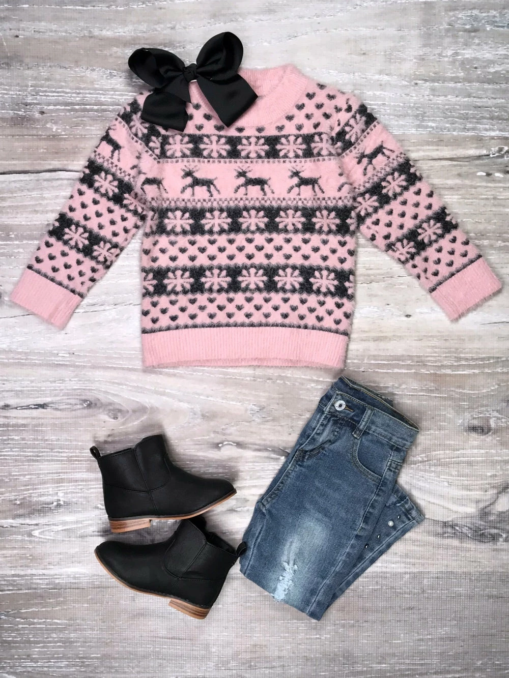 Sydney So Sweet Pink Snow Fair Isle Deer Fuzzy Girls Sweater Top T-Shirts & Tops 2 Sydney So Sweet Pink Snow Fair Isle Deer Fuzzy Girls Sweater Top T-Shirts & Tops