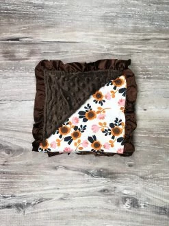 Sydney So Sweet Brown & Pink Fun Floral Baby Or Toddler Minky Dot Blanket Fall