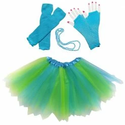 Sydney So Sweet 80s Costume In Neon Blue & Lime Green - 4 Piece Pixie Tutu Set For Girls, Adult, & Plus Sizes Costumes For Kids