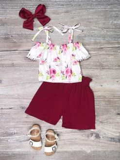 Sydney So Sweet Plum Floral Perfection Cold Shoulder Girls Shorts Outfit Shorts & Capri Outfits