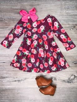 Sydney So Sweet Dresses & Skirt Sets Plum Pink Poppy Floral Girls Skater Dress