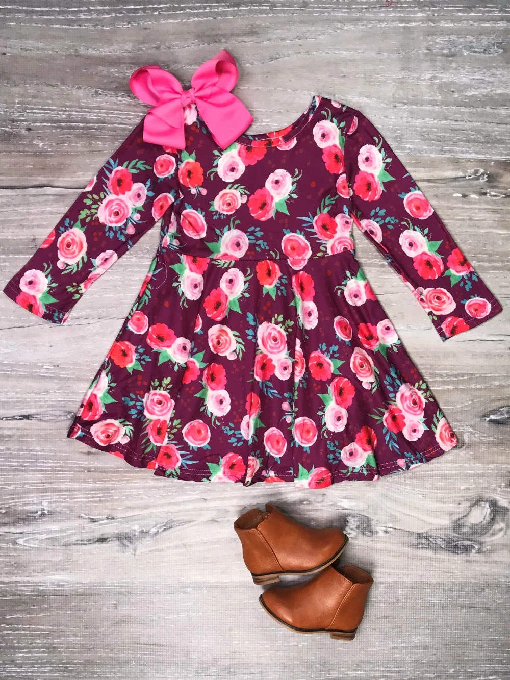 Sydney So Sweet Dresses & Skirt Sets Plum Pink Poppy Floral Girls Skater Dress 1 Sydney So Sweet Dresses & Skirt Sets Plum Pink Poppy Floral Girls Skater Dress