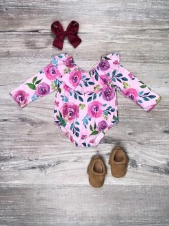 Sydney So Sweet Baby Boutique Plum Posies Floral Ruffle Girls Baby Romper