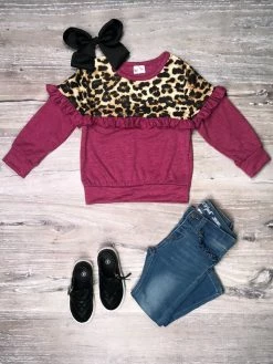 Sydney So Sweet T-Shirts & Tops Plum Purple Cheetah Ruffle Girls Pullover Top