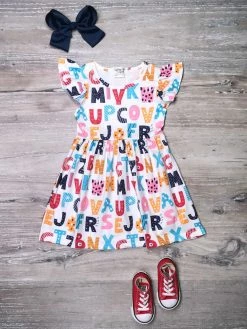 Sydney So Sweet Polka Dot & Stripe Letter People Alphabet Girls Back To School Dress