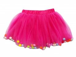 Sydney So Sweet Hot Pink Pom Pom Girls Tutu - Kids Size Tulle Tutu Happy Birthday Party Skirt