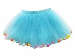 Sydney So Sweet Light Blue Pom Pom Girls Tutu - Kids Size Tulle Tutu Happy Birthday Party Skirt
