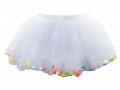 Sydney So Sweet White Pom Pom Girls Tutu - Kids Size Tulle Tutu Happy Birthday Party Skirt