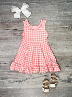 Sydney So Sweet Pretty Pink & White Gingham Ruffle Tank Girls Spring Summer Dress