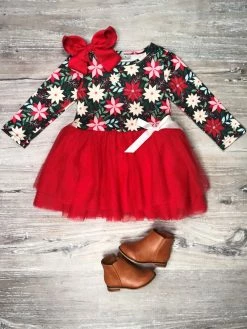 Sydney So Sweet Pretty Poinsettia Red Tulle Chiffon Girls Christmas Tutu Dress