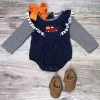Sydney So Sweet Pumpkin Navy Corduroy Stripe Flare Girls Baby Romper