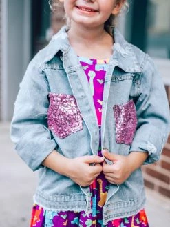 Sydney So Sweet Dazzling Denim Sparkly Pink Girls Jean Jacket