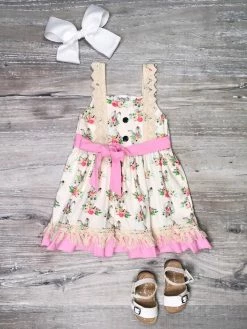 Sydney So Sweet Dresses & Skirt Sets Rabbit Rose Ruffle Pink Lace Girls Tank Dress