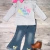Sydney So Sweet Rainbow Butterfly Kisses Glitter Sequin Ruffle Flare Denim Girls Outfit