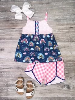 Sydney So Sweet Rainbow Cloud Pink Gingham Girls Shorts Outfit New Arrivals