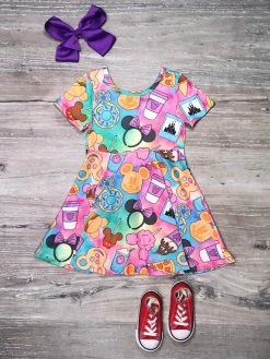 Sydney So Sweet Rainbow Pastel Park Snacks Vacation Girls Skater Dress