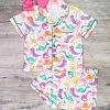 Sydney So Sweet Rainbow Roaring Dinosaurs Button Up Girls Pajamas Shorts & Capri Outfits